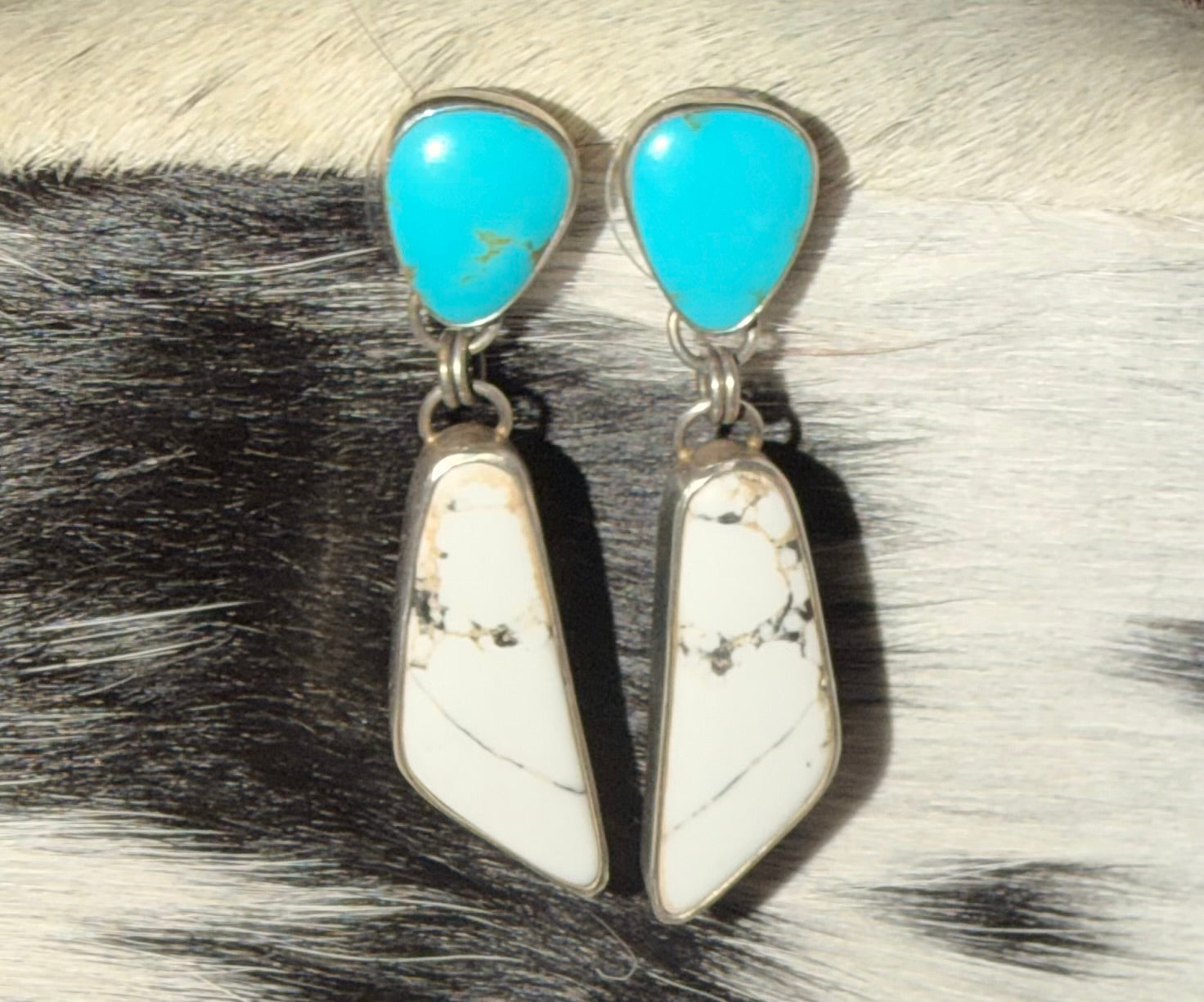 Kingman Turquoise and White Buffalo Dangle Earrings