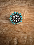 Kingman Turquoise, White Buffalo and 925 Sterling Silver Adj Ring