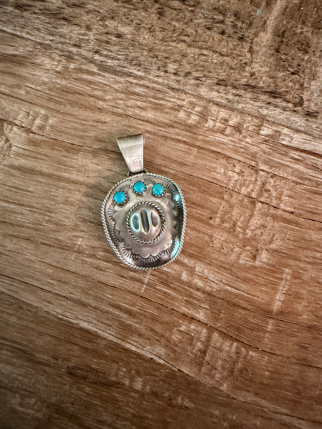 Native Made Bobbly Platero Cowboy Hat Pendant Kingman Turquoise and 925 Sterling Silver