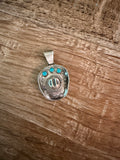 Native Made Bobbly Platero Cowboy Hat Pendant Kingman Turquoise and 925 Sterling Silver