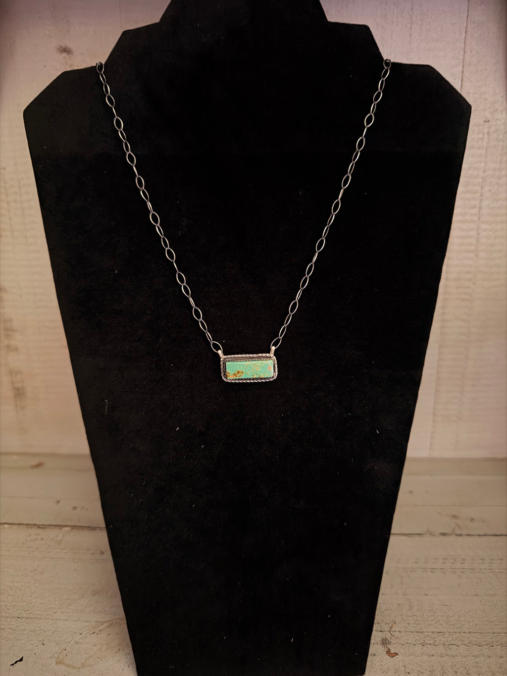 Tia Long Signed 925 Sterling Silver Kingman Turquoise Bar Necklace