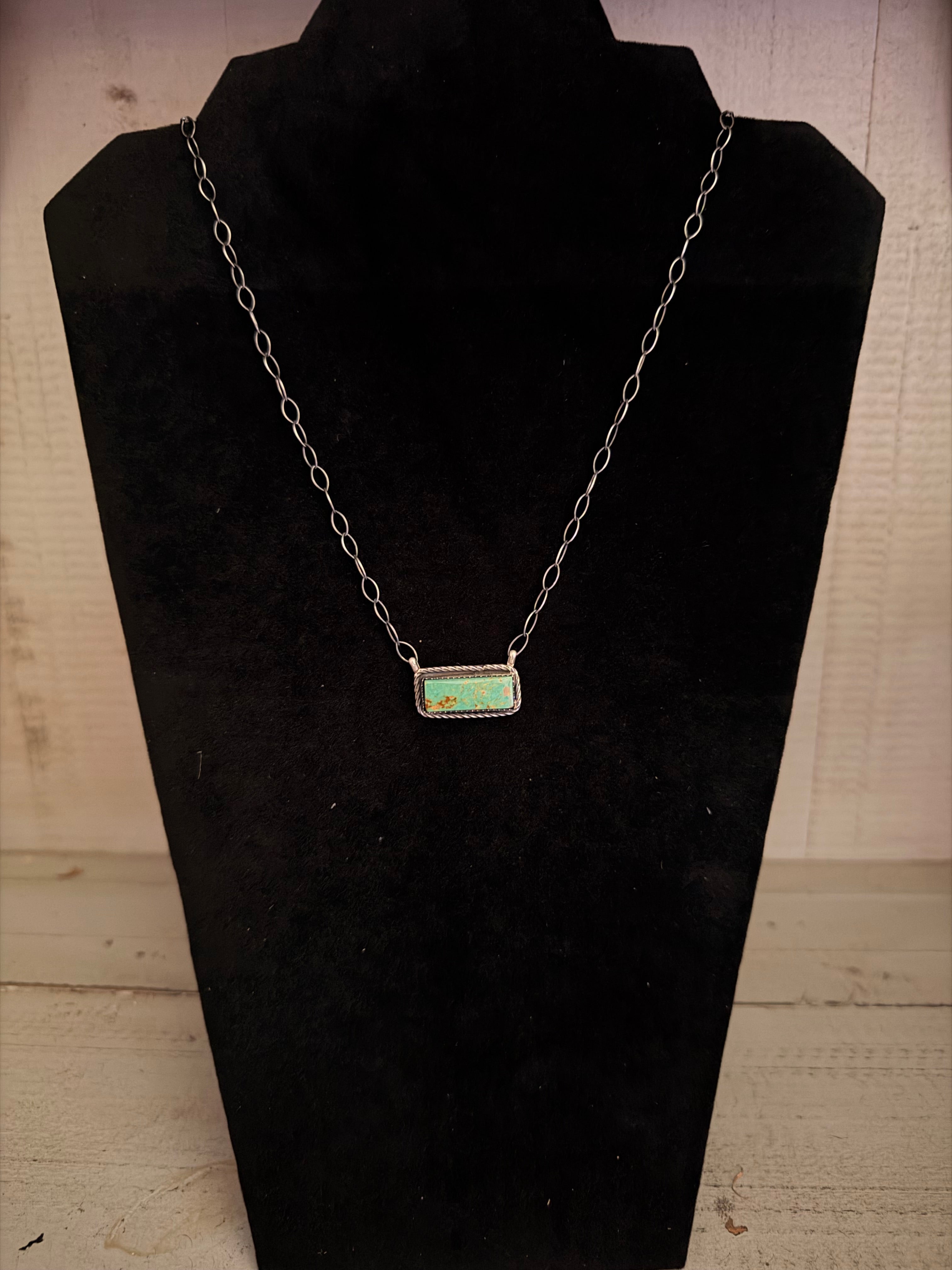 Tia Long Signed 925 Sterling Silver Kingman Turquoise Bar Necklace