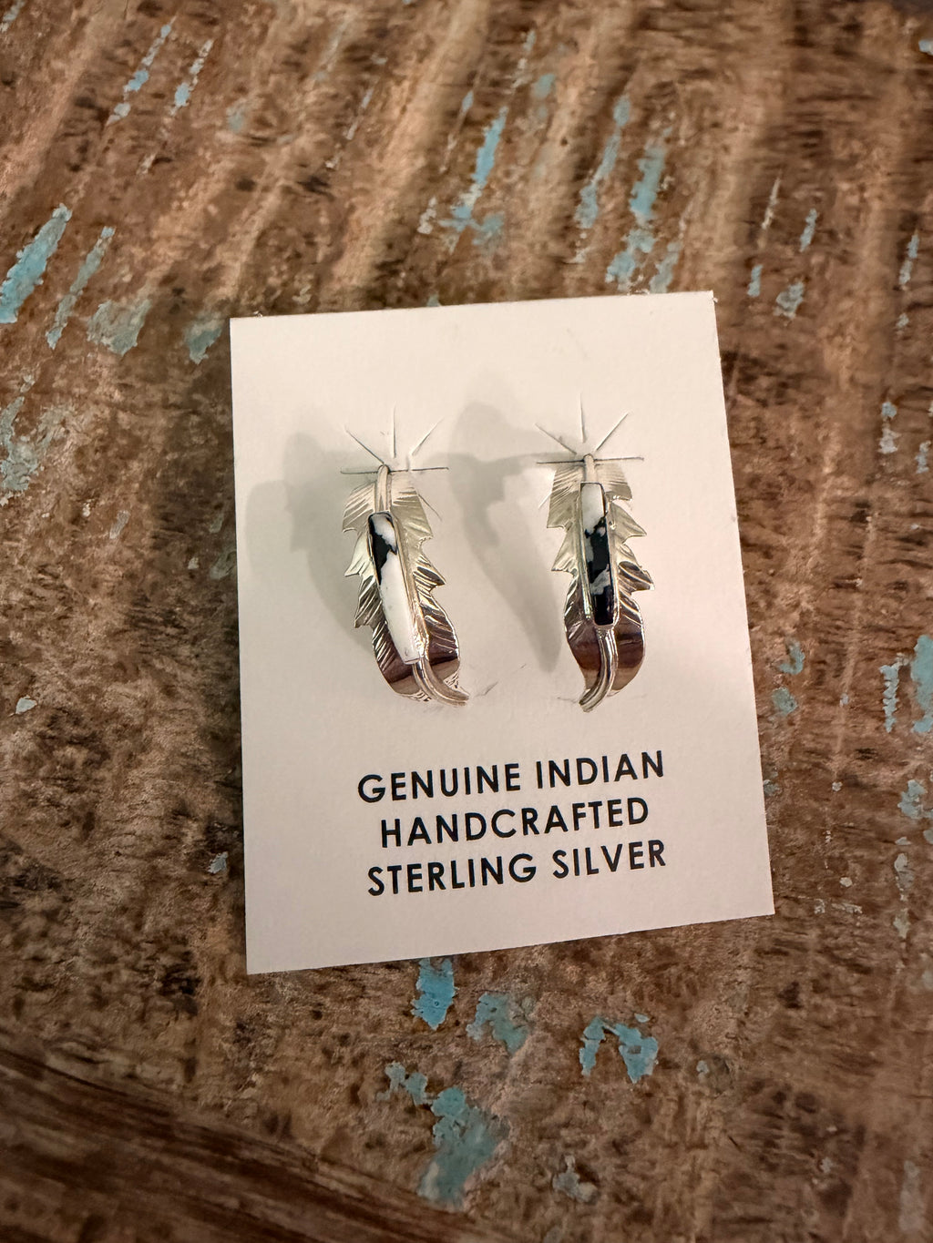 Native Made Sterling Silver and White Buffalo Earrings