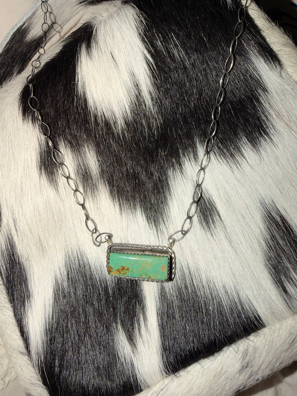 Tia Long Signed 925 Sterling Silver Kingman Turquoise Bar Necklace