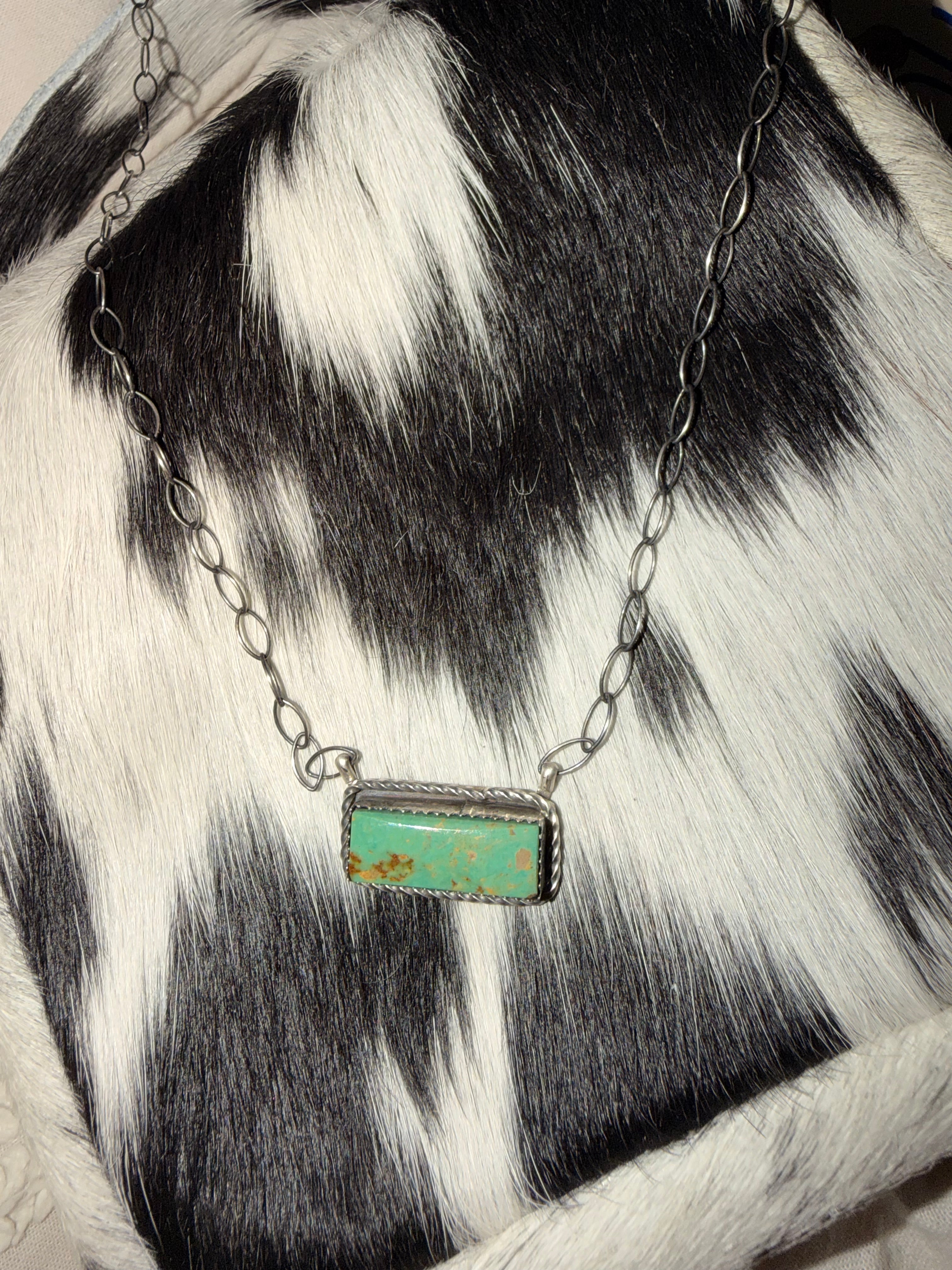 Tia Long Signed 925 Sterling Silver Kingman Turquoise Bar Necklace