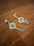 Kingman Turquoise and Sterling Silver Post Dangle Flatlay Cross Earrings