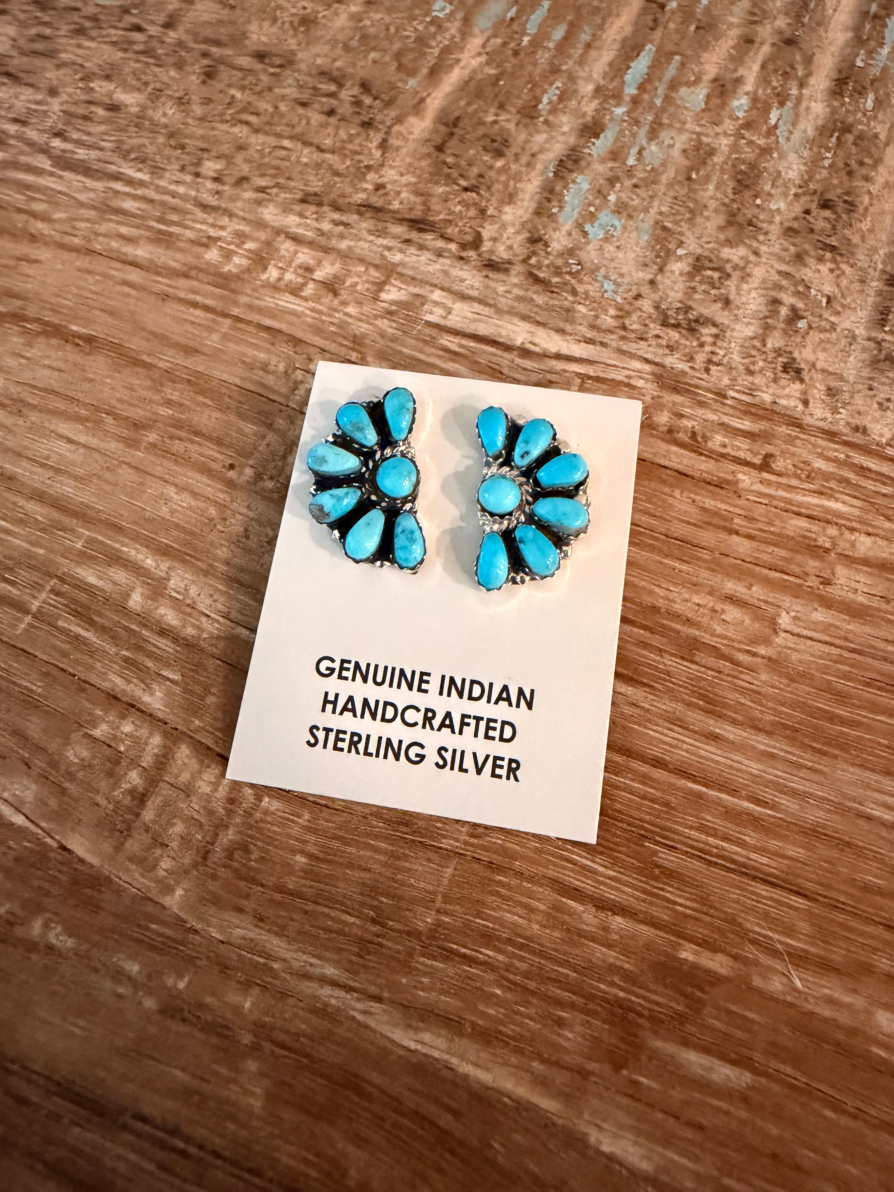 Native Made Half Cluster Kingman Earrings
