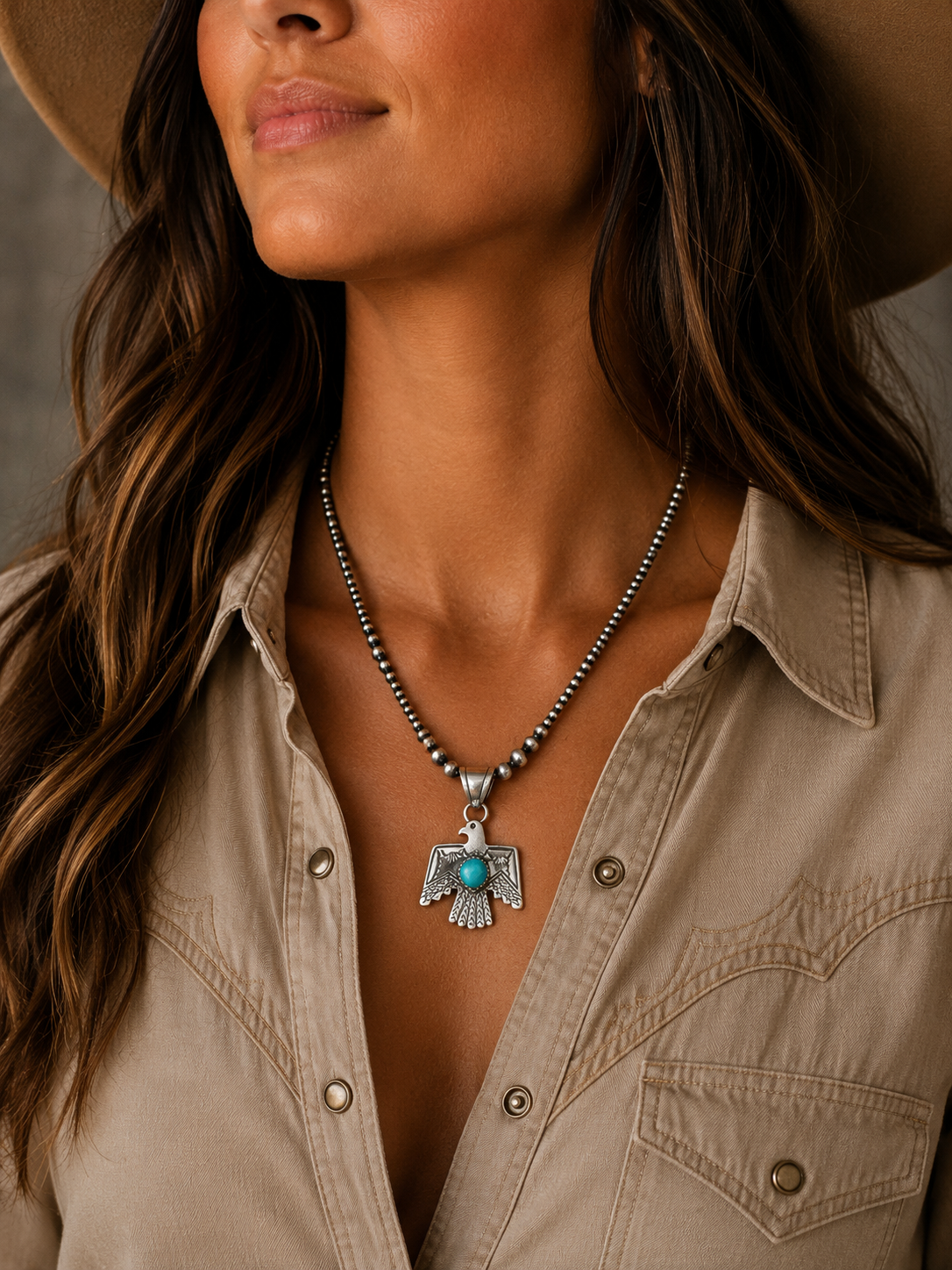 Native Made 925 Sterling Silver and Kingman Turquoise Thunderbird Pendant (Pendant Only)