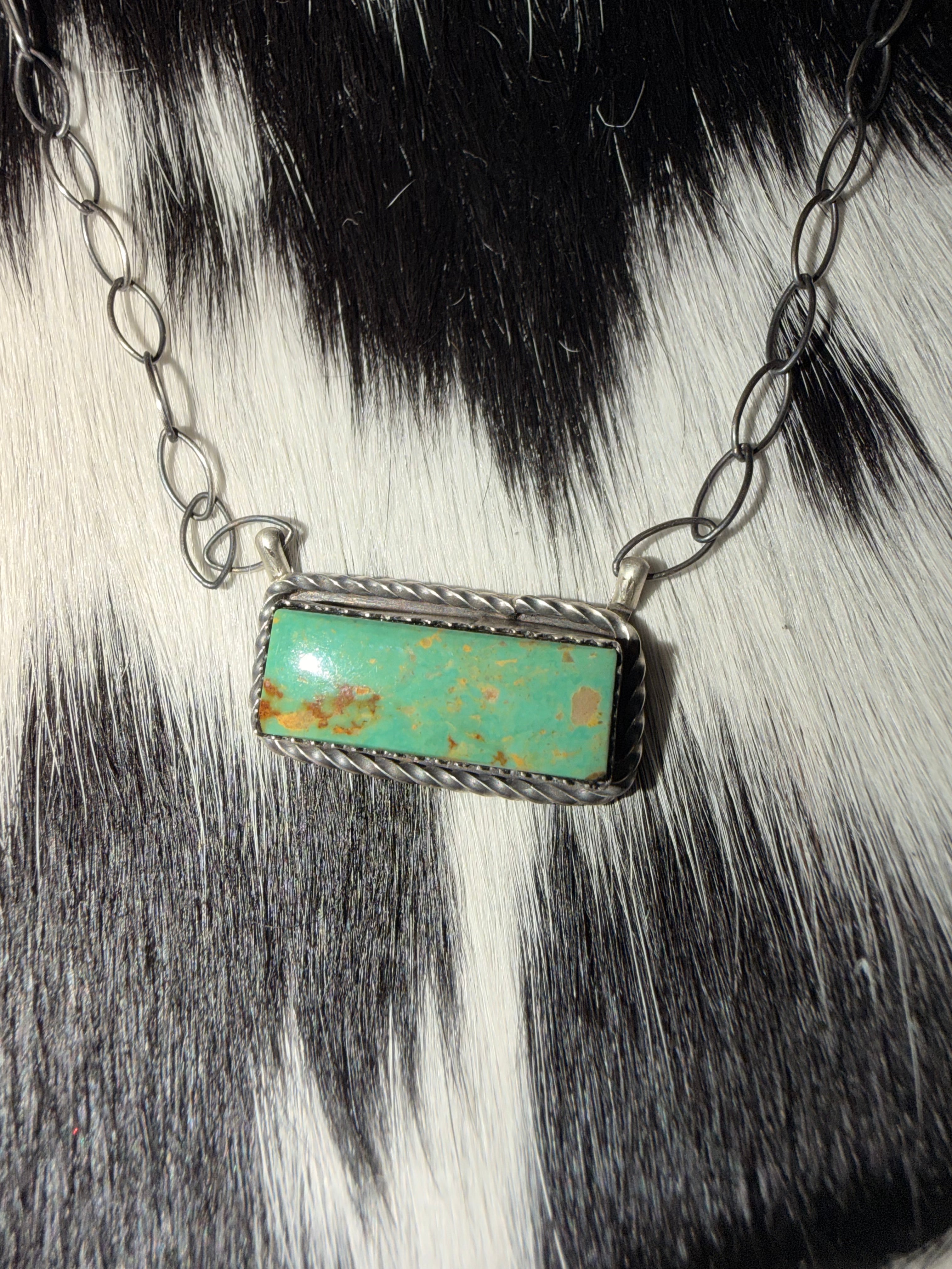 Tia Long Signed 925 Sterling Silver Kingman Turquoise Bar Necklace