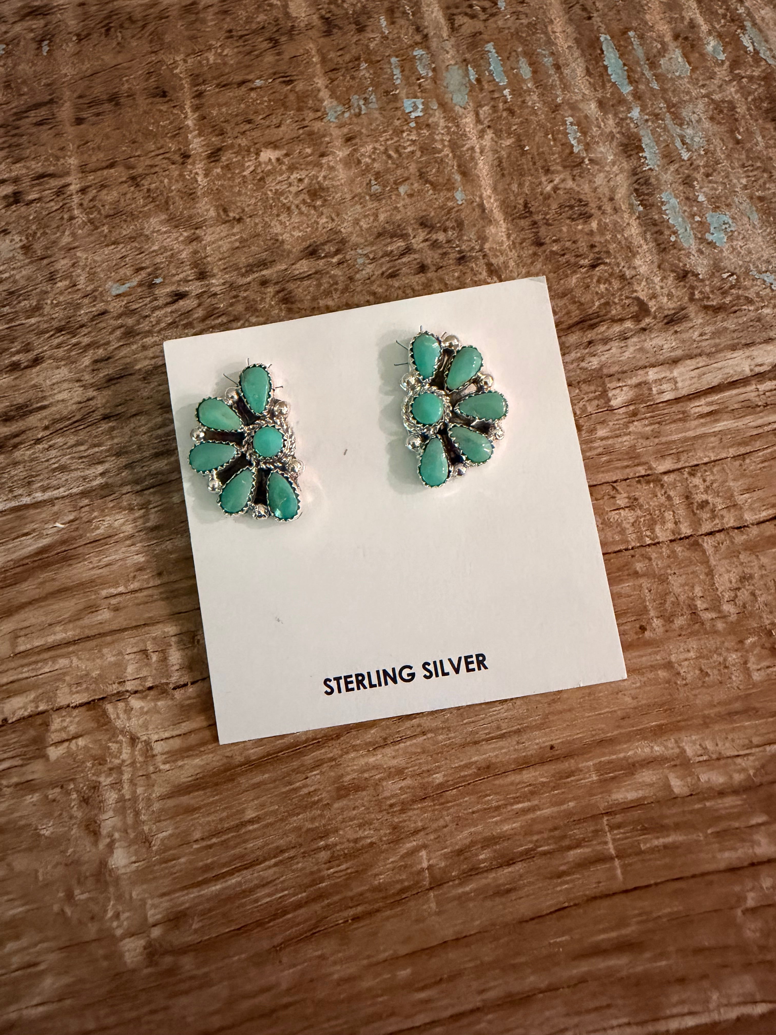 Native Made Signed and Stamped 925 Sterling Silvet Kingman Half Clusters