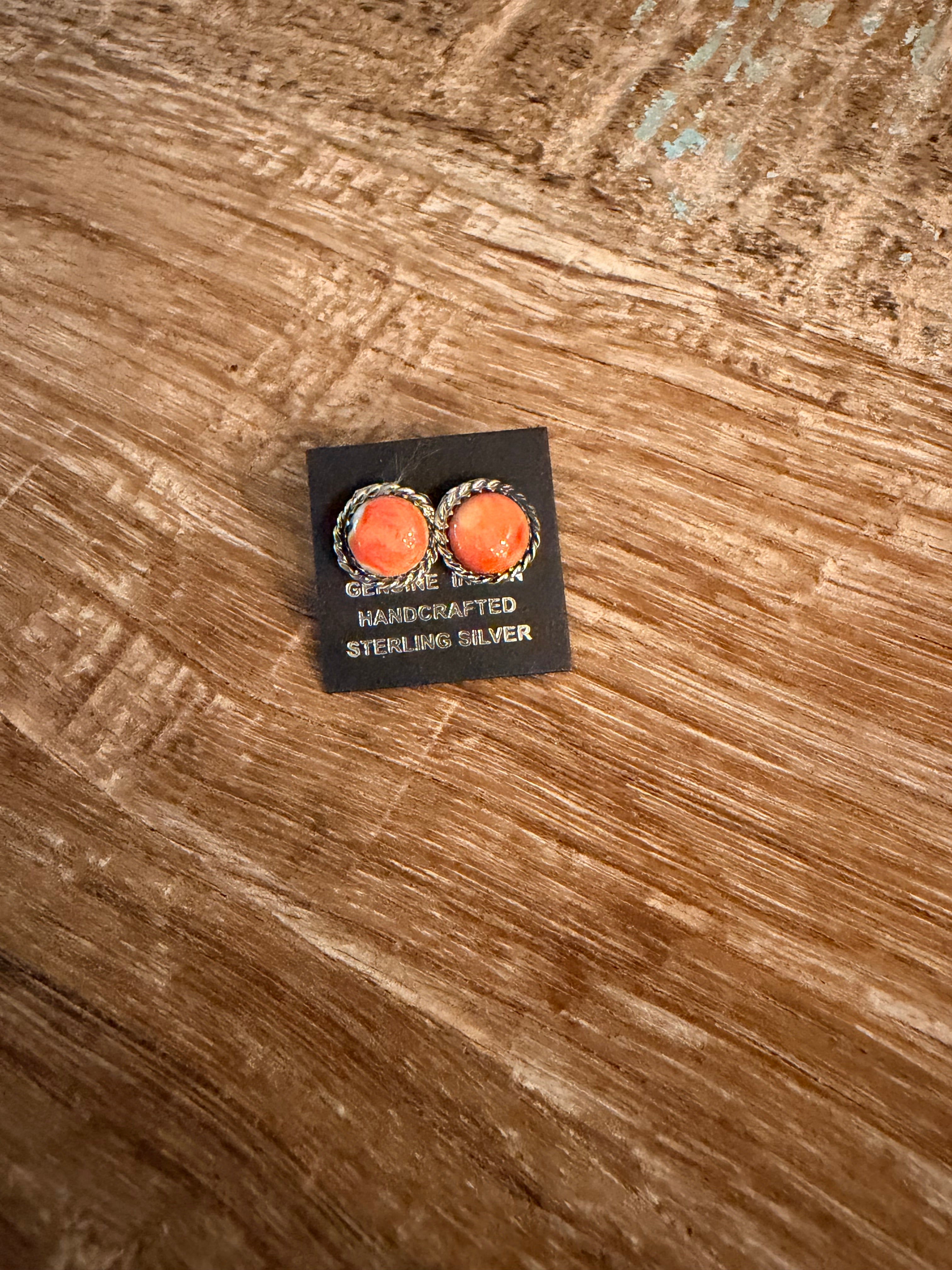 Native Made Orange Spiny Stud Earrings
