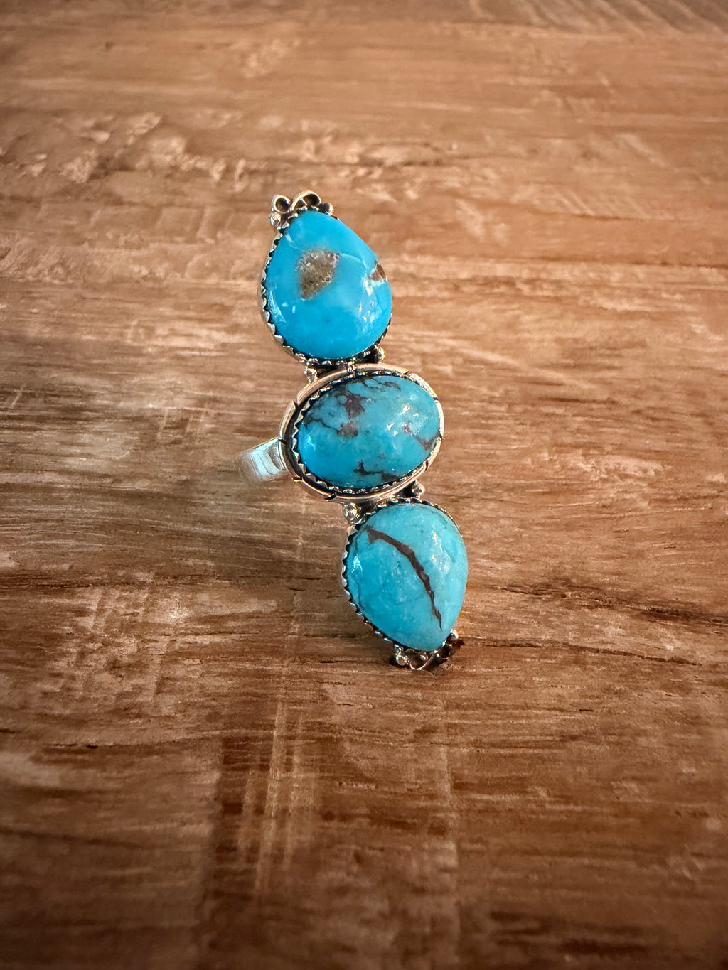 Bluebird Turquoise Adjustable 3 Stone Ring