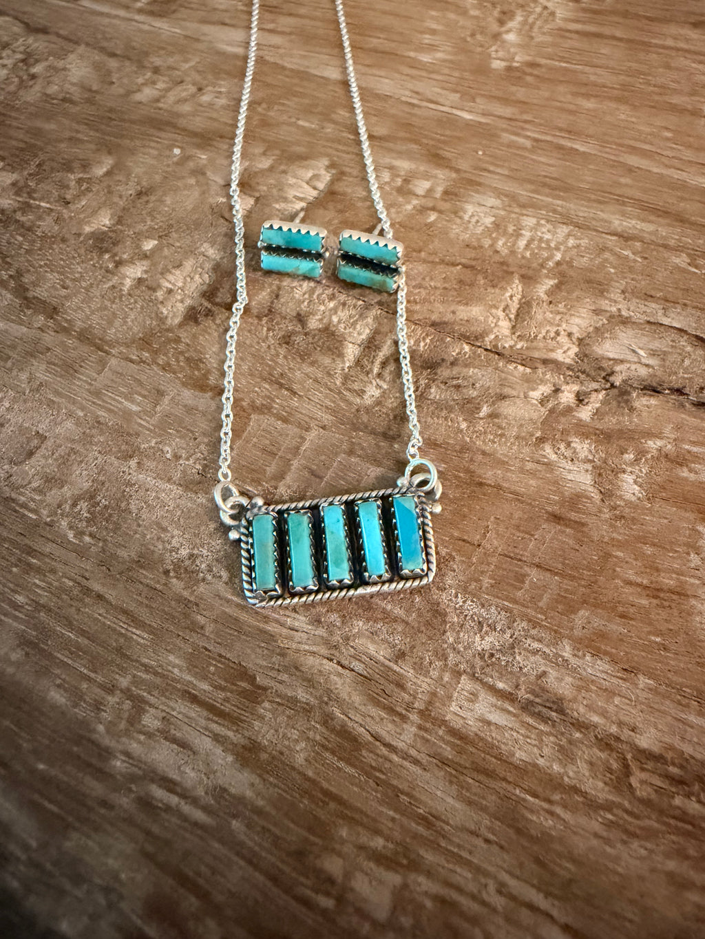 Kingman Turquoise Bar Necklace and Earring Set