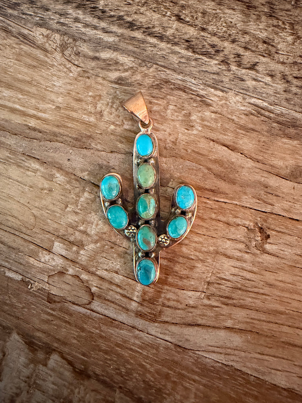 Kingman Turquoise and Copper Cactus Pendant