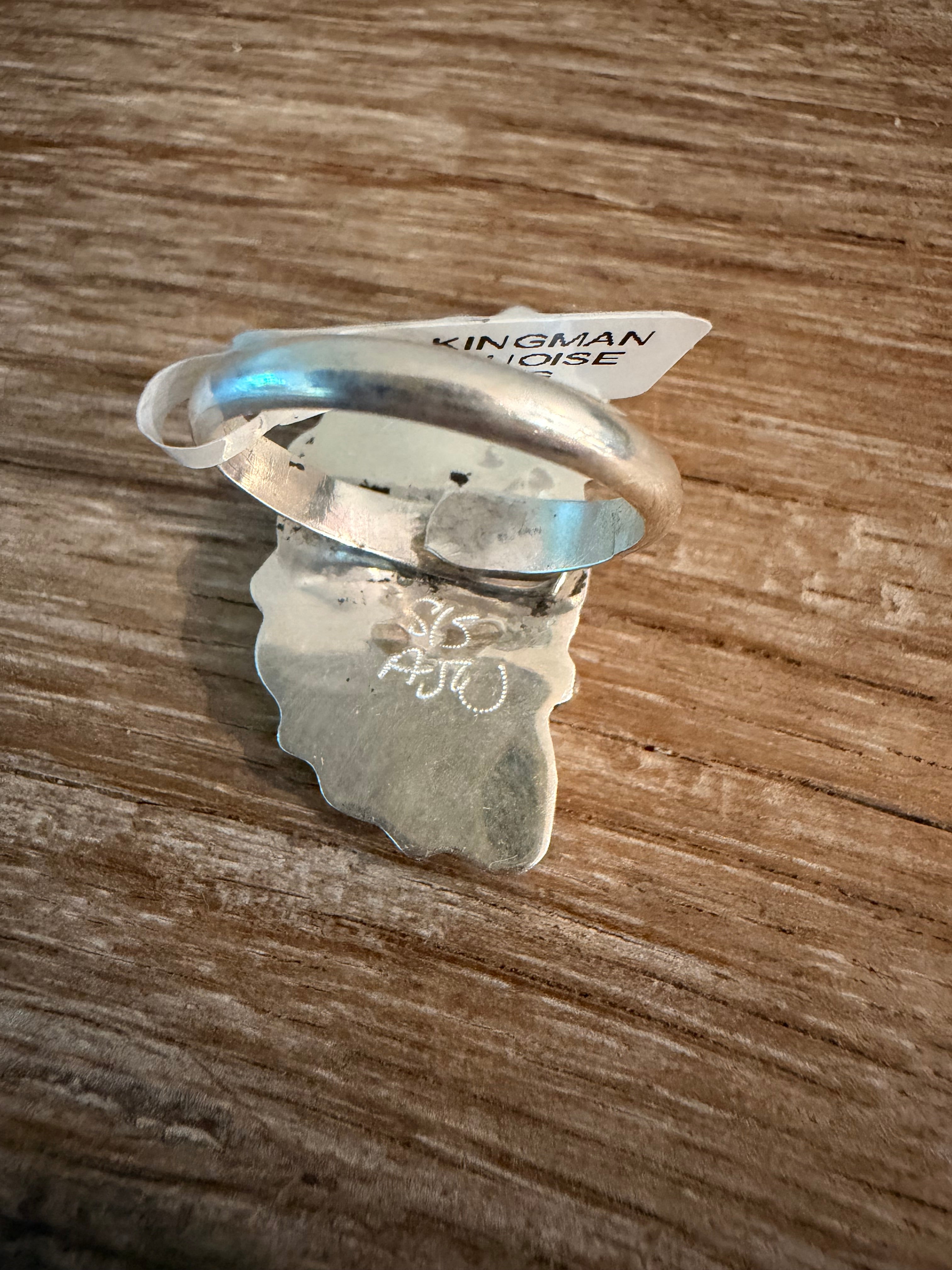Native Made Half Cluster Kingman Turquoise Adj. Ring