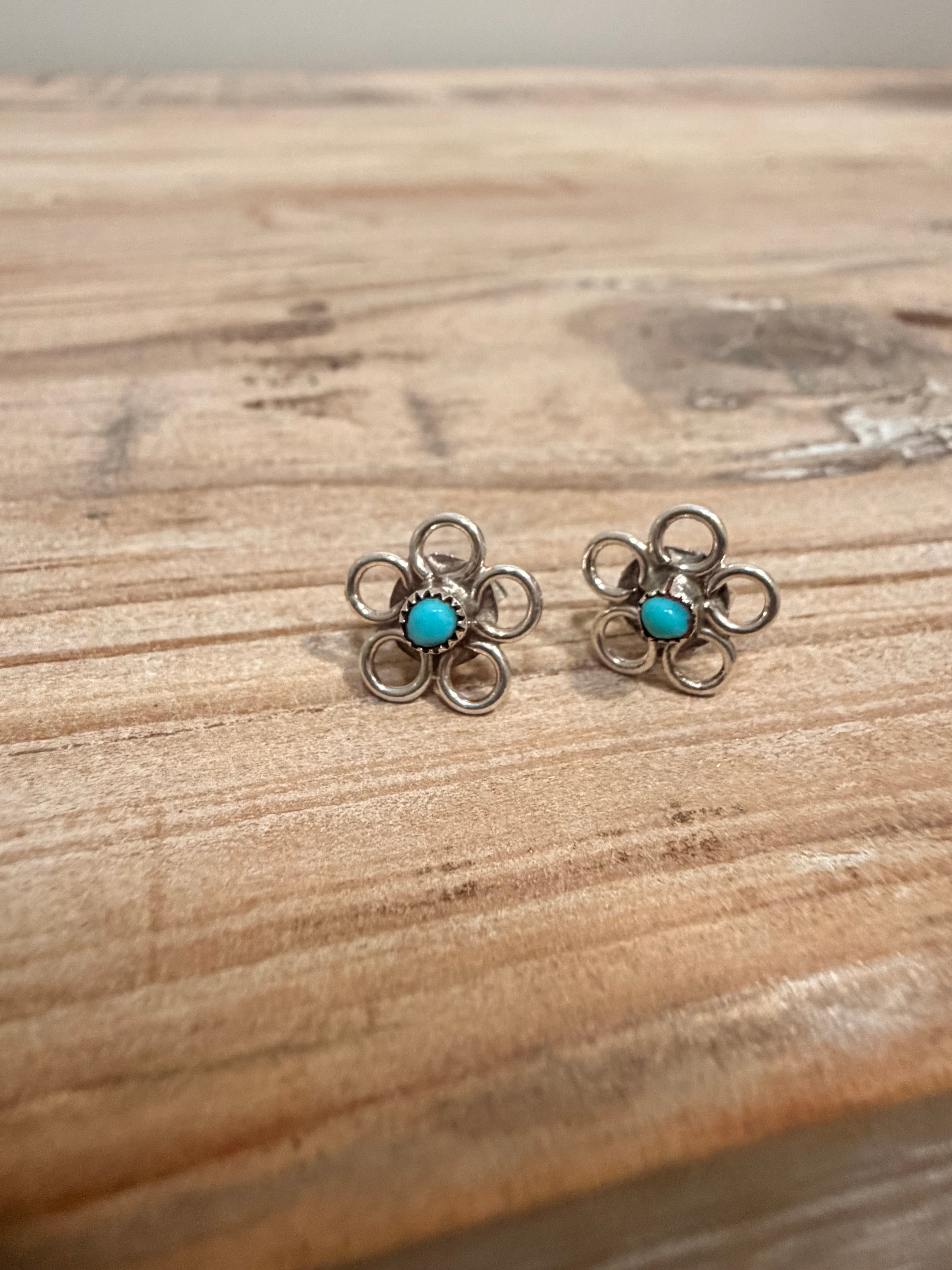 Native Handmade Petite Flower Kingman Turquoise Earrings