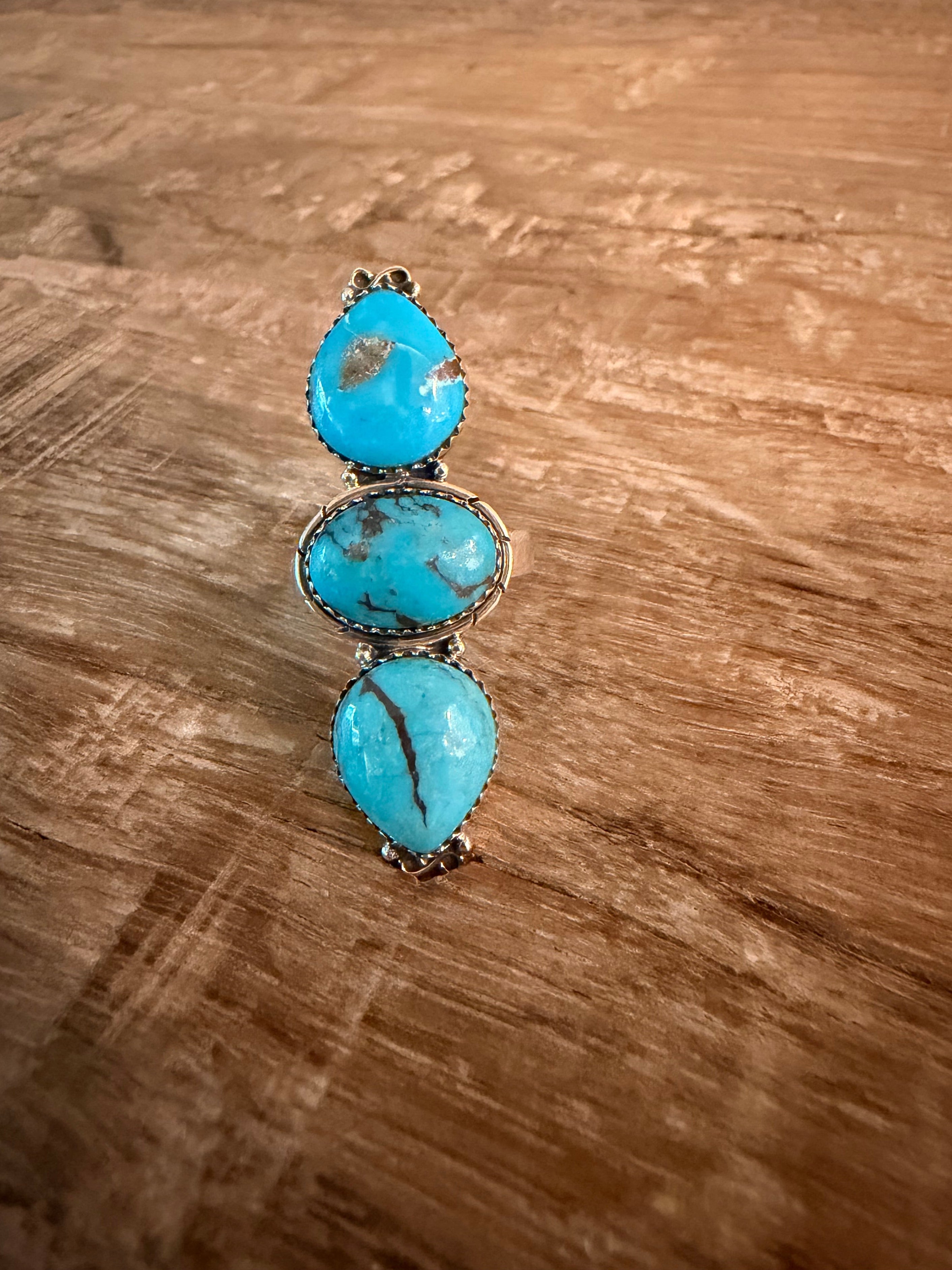 Bluebird Turquoise Adjustable 3 Stone Ring