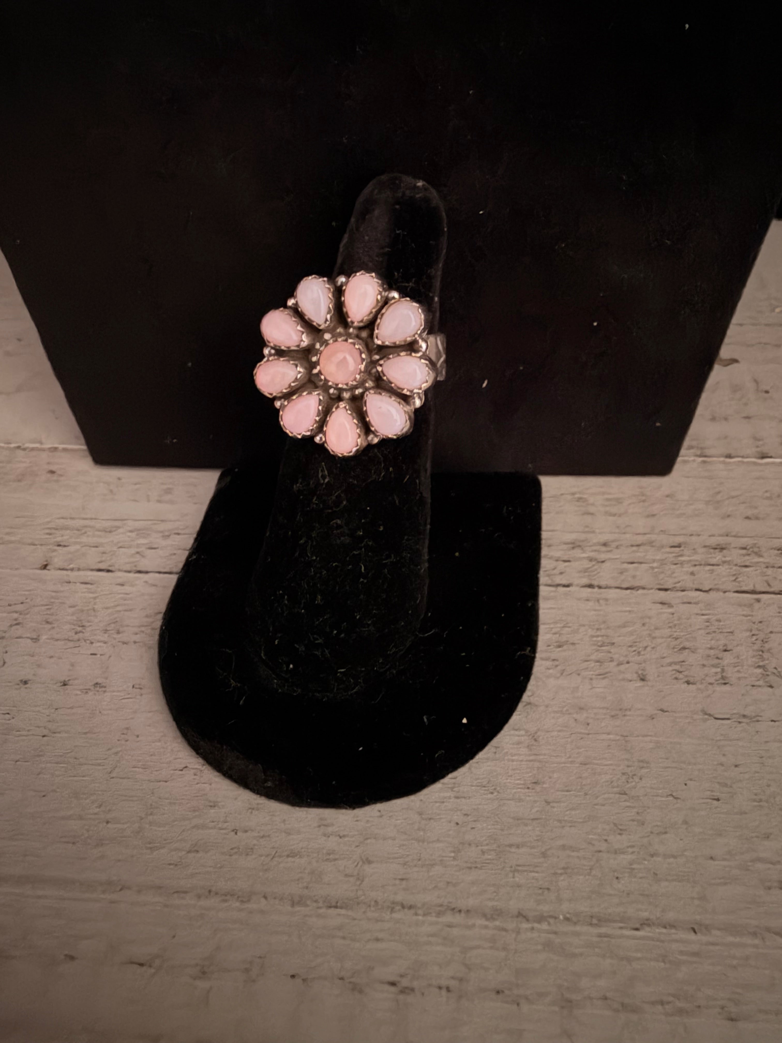 Pink Conch Adjustable 925 Sterling Silver Statement Ring