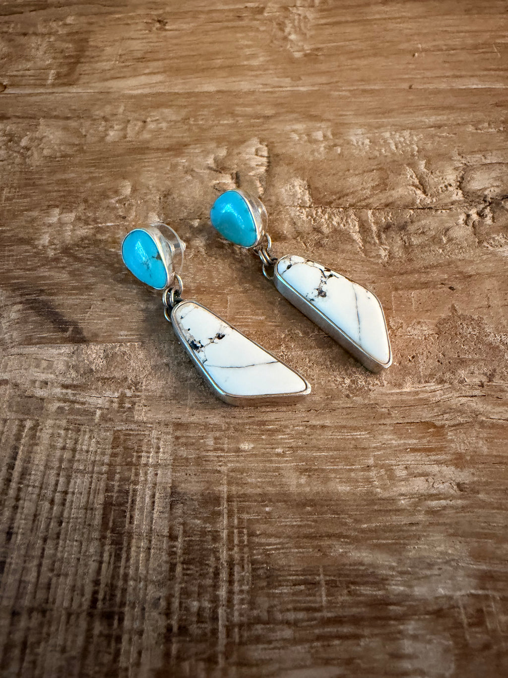 Kingman Turquoise and White Buffalo Dangle Earrings