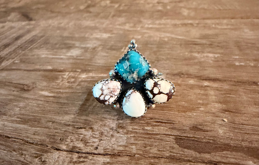 Turquoise and Wild Horse 925 Sterling Silver Adj. Ring