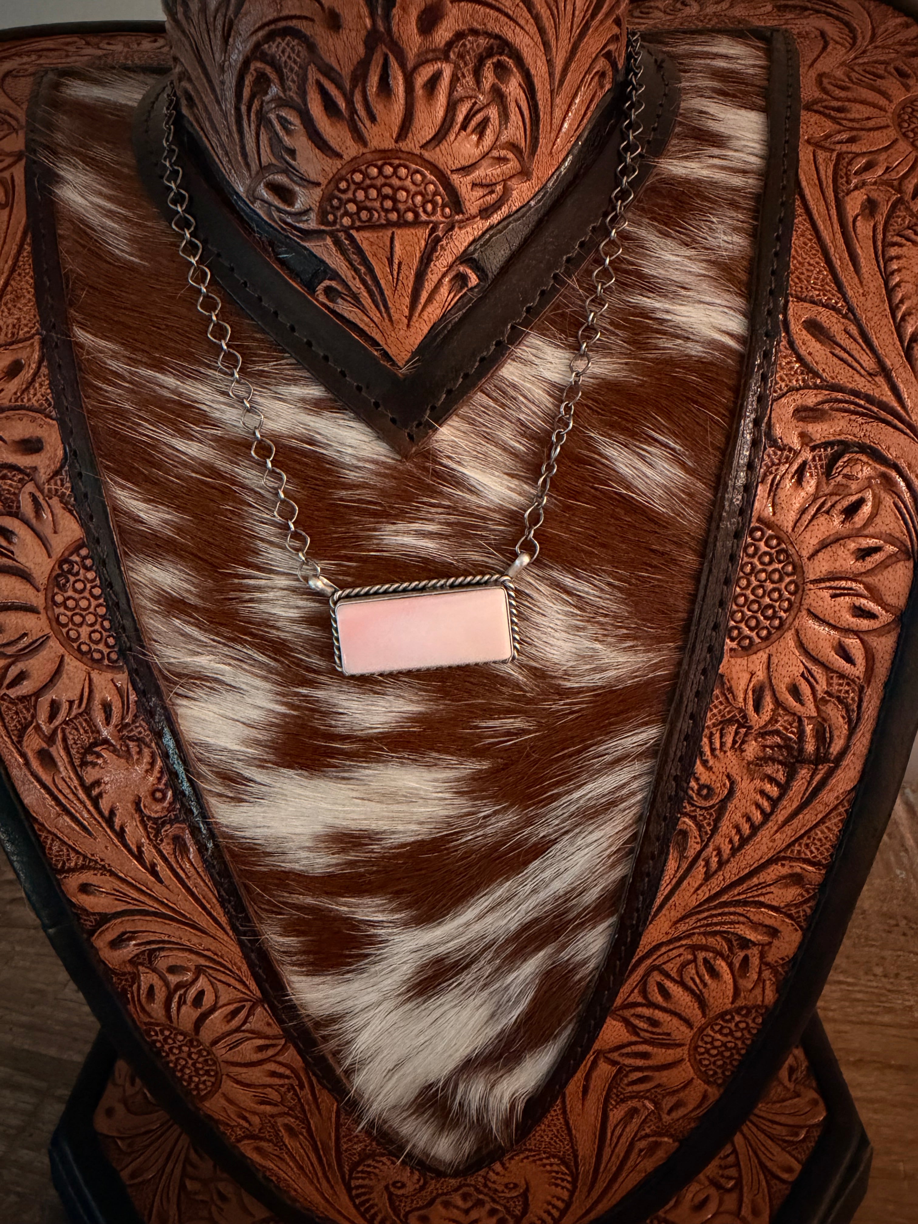 Native made Scott Skeets Pink Conch Bar Necklace