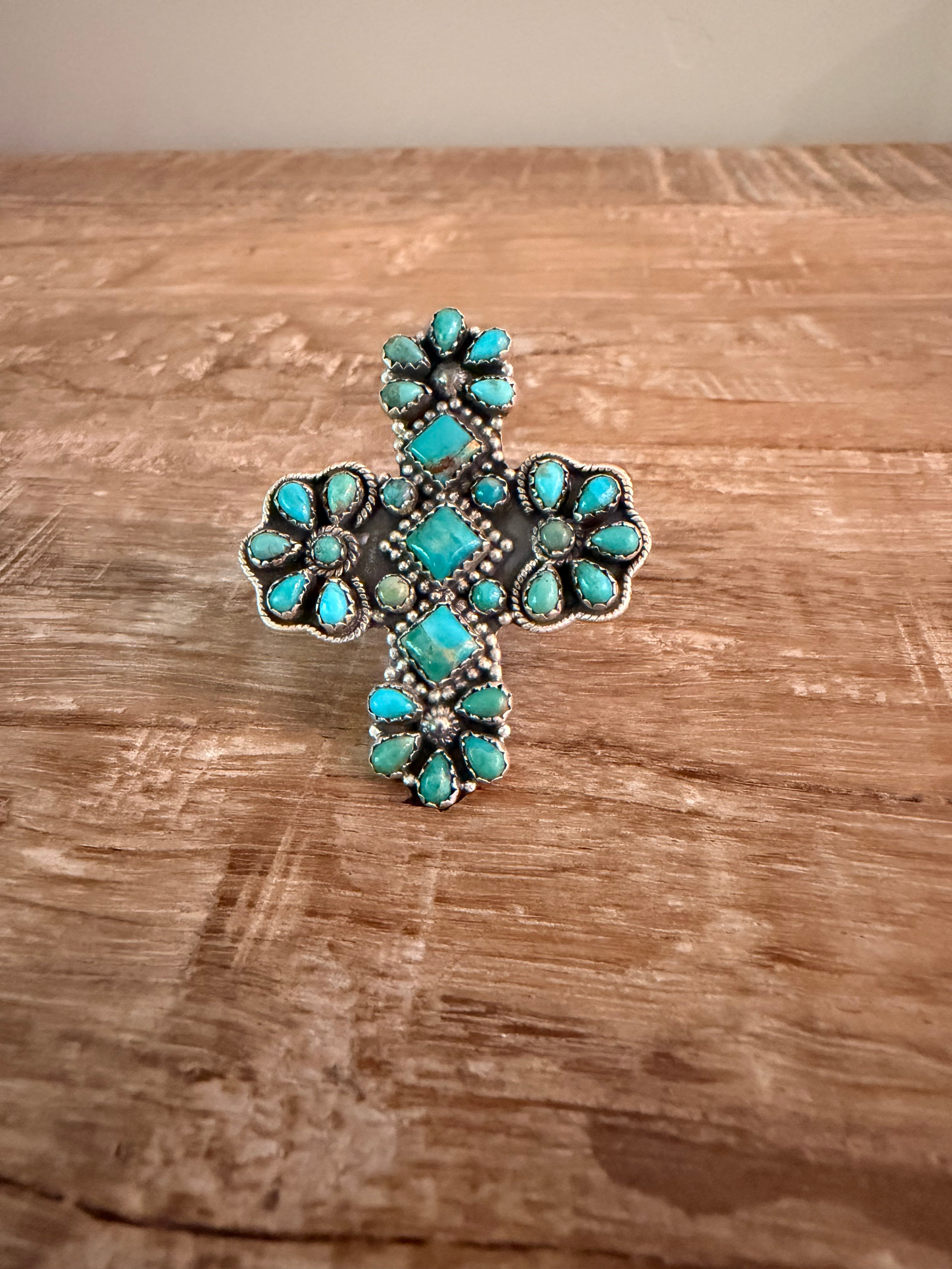 Kingman Turquoise Cross Ring Adjustable