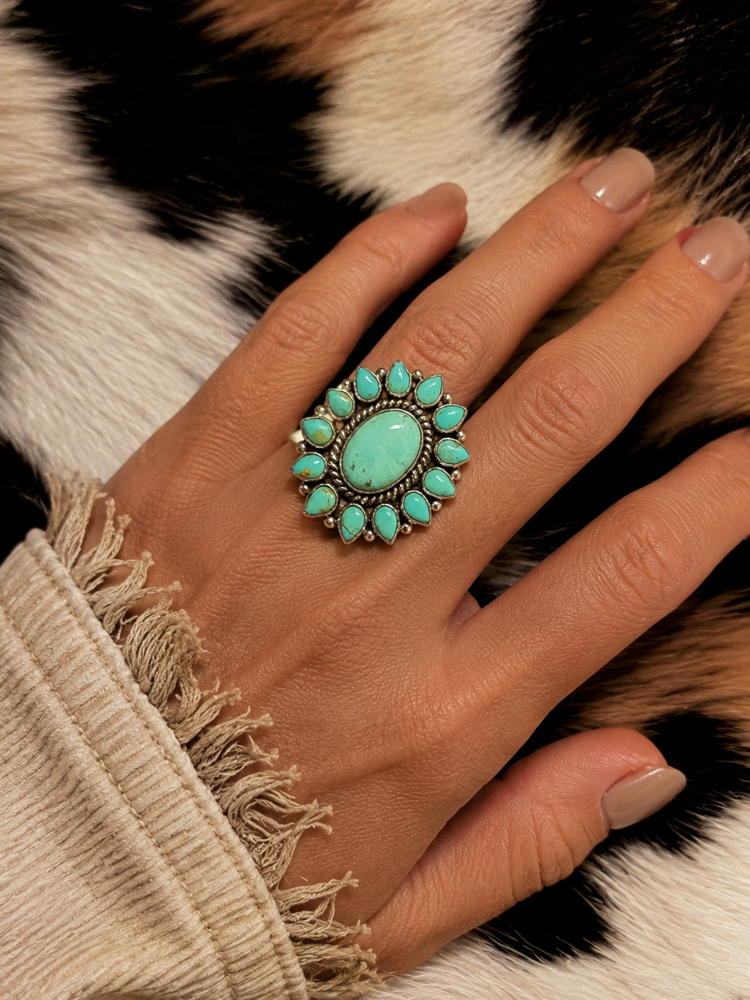 Kingman Cluster Ring 925 Sterling Silver Adjustable 