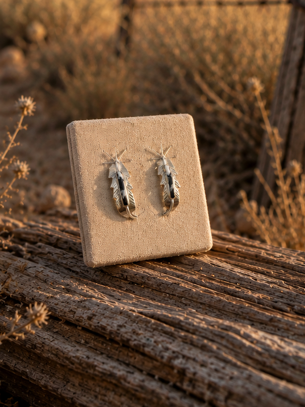 Native Made Sterling Silver and White Buffalo Earrings