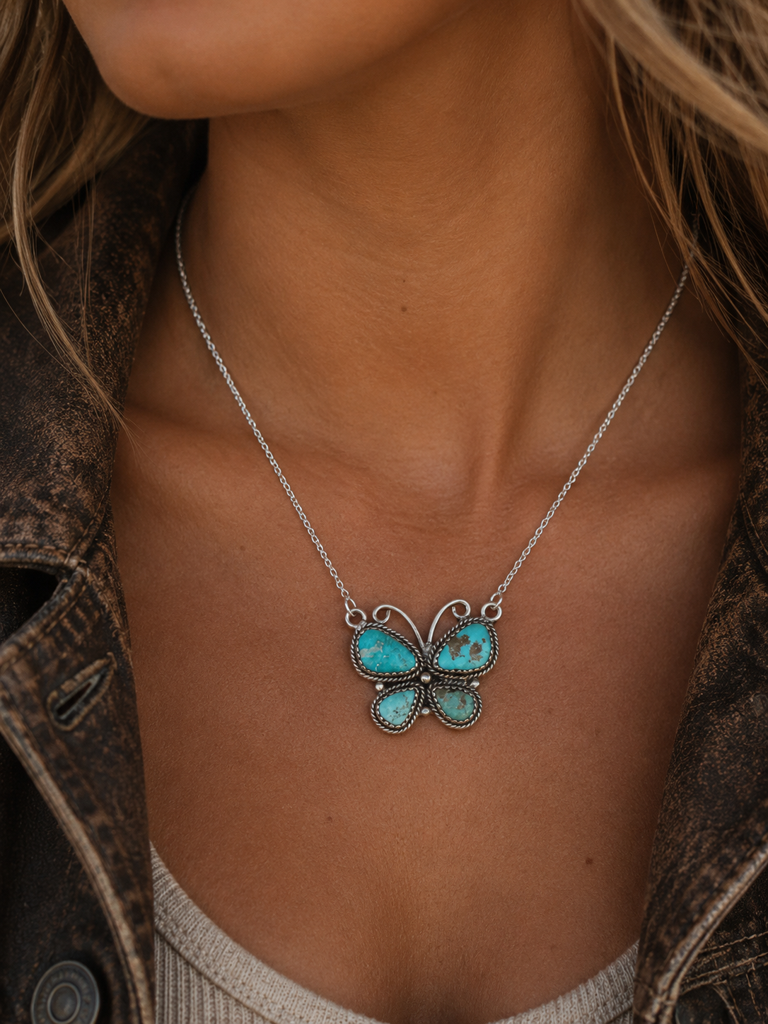 White Water and 925 Sterling Silver Butterfly Necklace